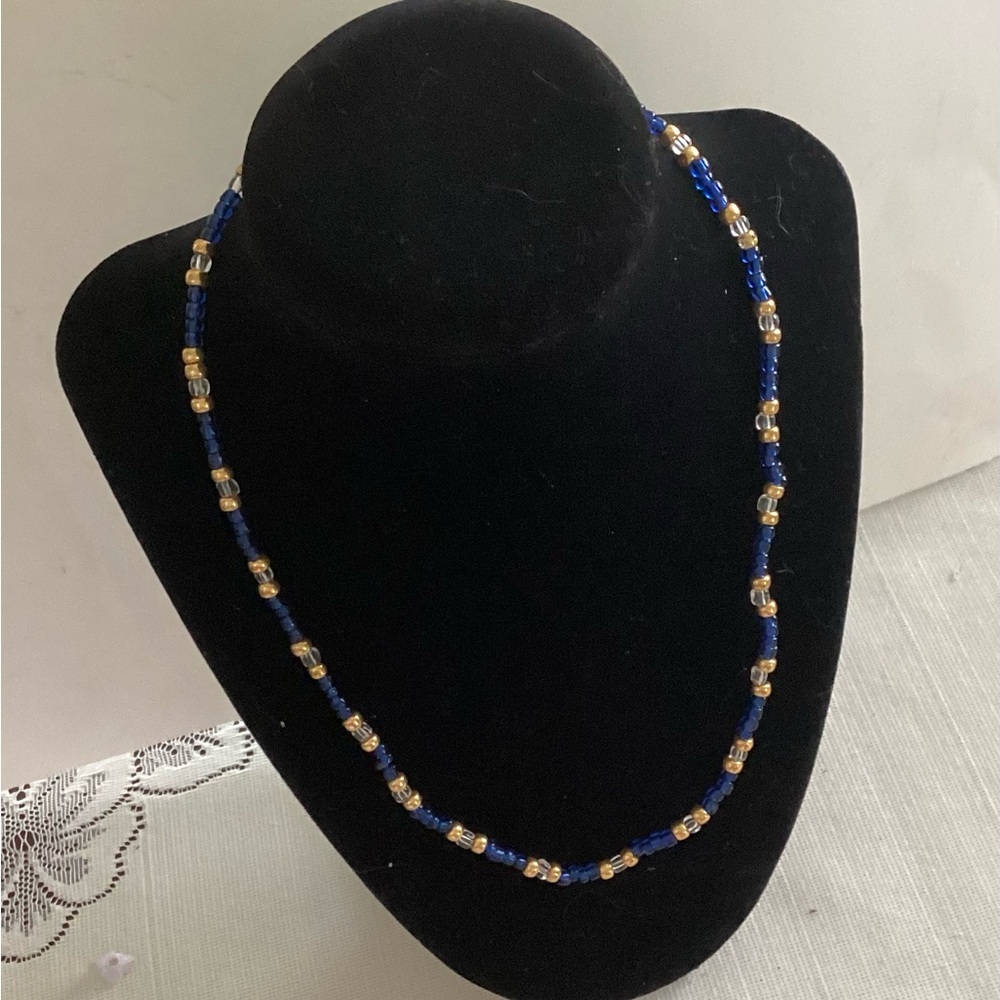 Elegant Blue and Gold Beaded Necklace